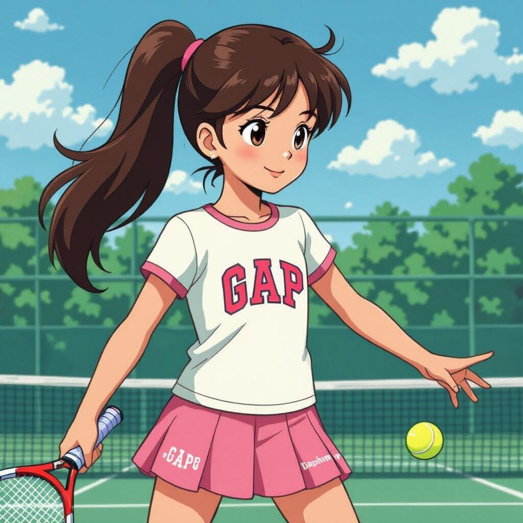 Girl Plays Tennis in Pop Art Manga Style