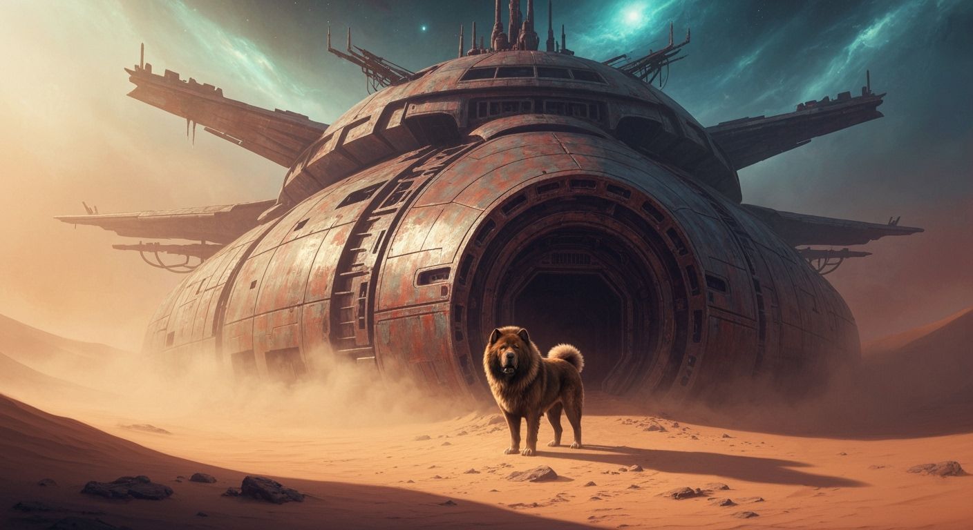 Mongolian Mastiff Guards Alien Spaceship Entrance