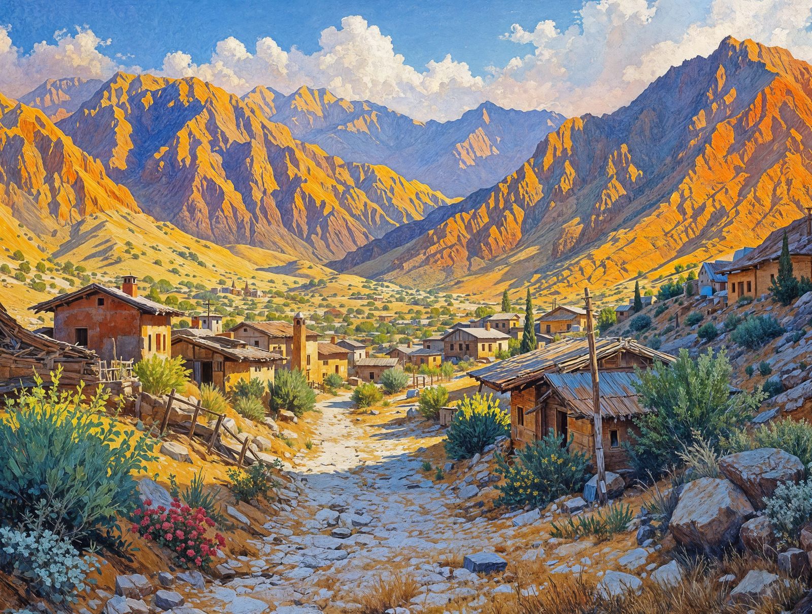 Kurdish Village in Zagros Mountains: Impressionist Landscape