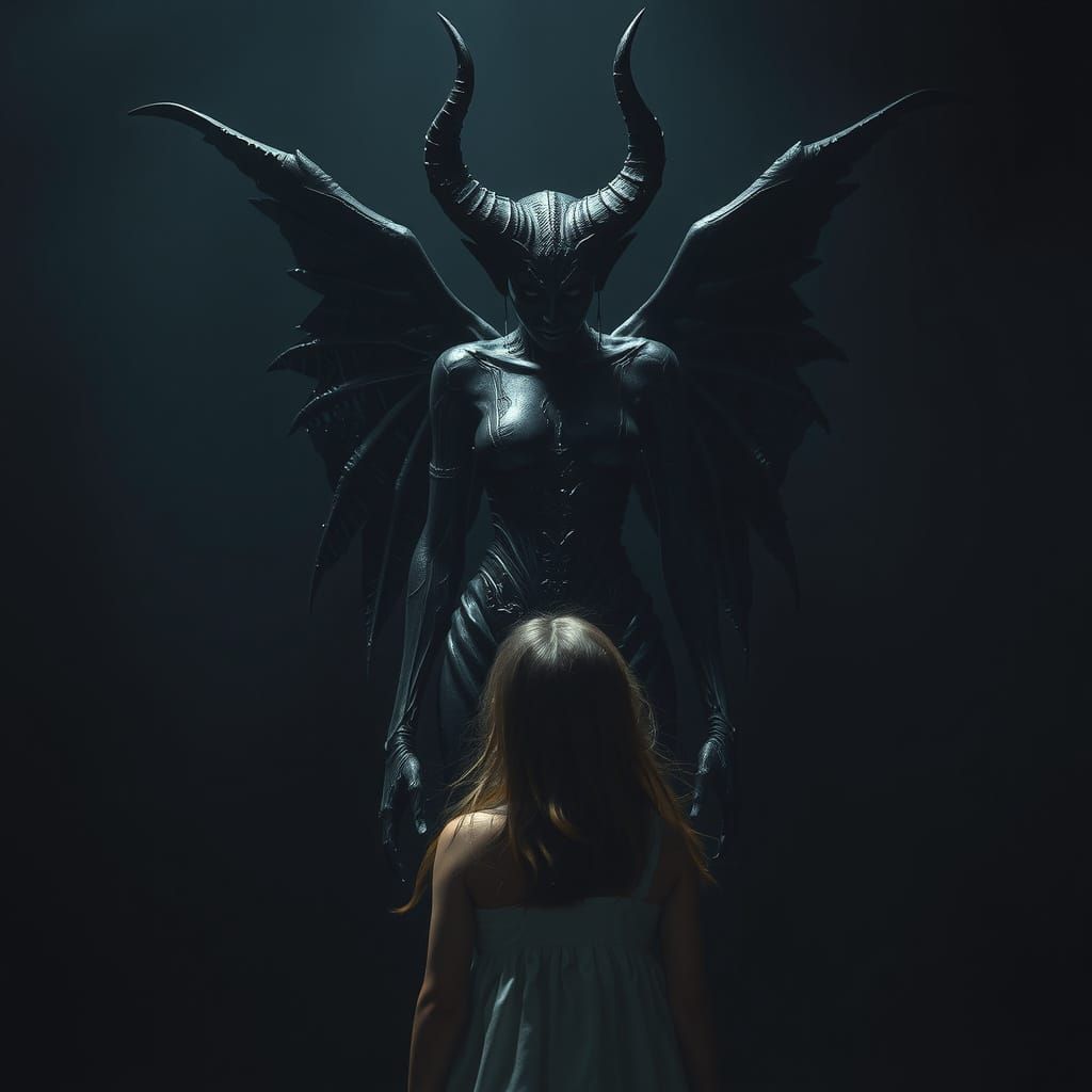 Menacing Demoness in Dark Realm: A Fantasy Scene