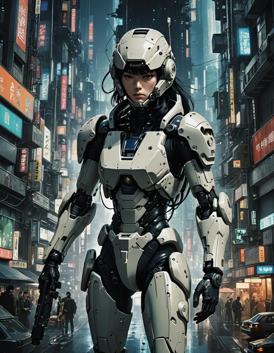 Futuristic 90's Manga Art in Ghost in the Shell Style