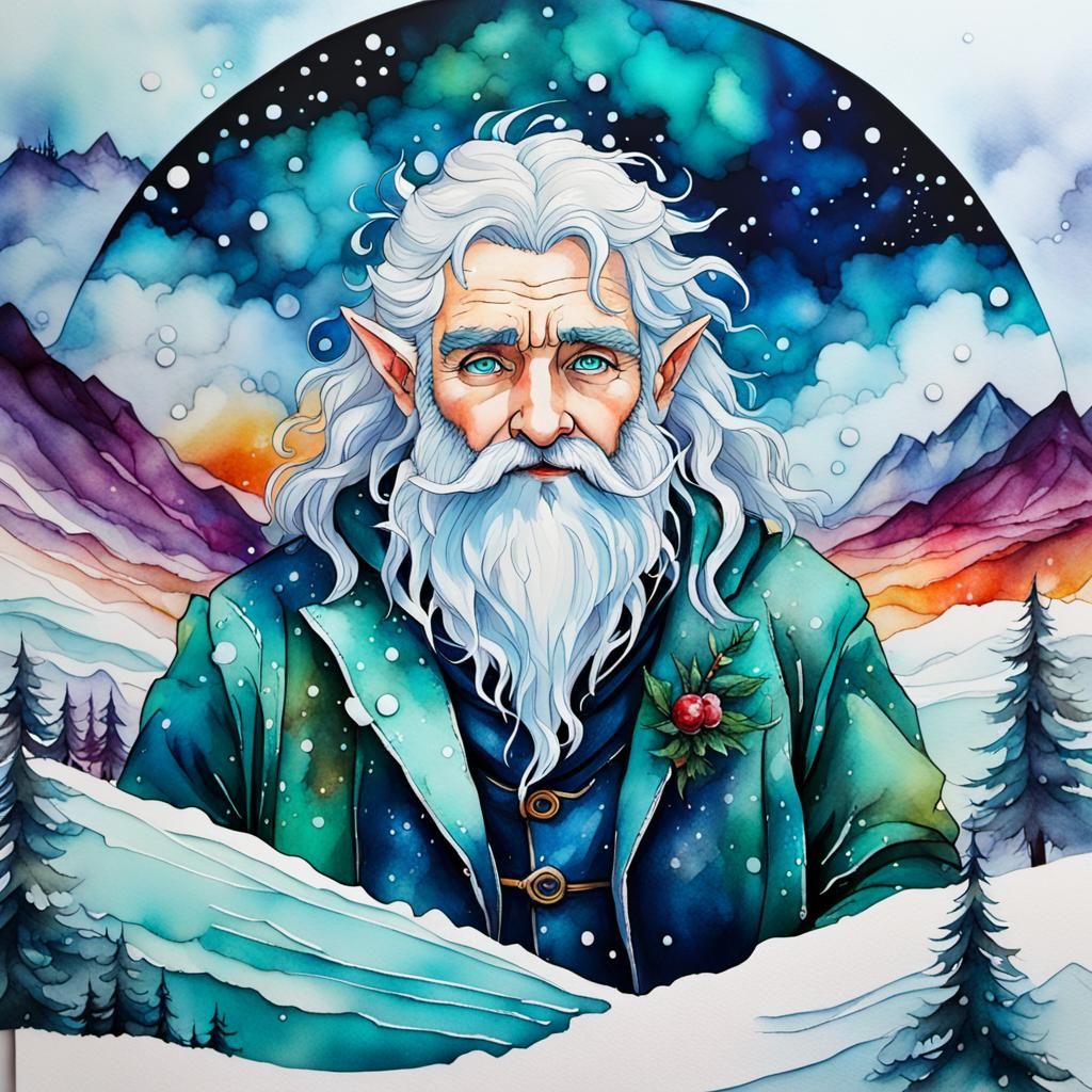 Wintry Hobbit in Alcohol Ink Style