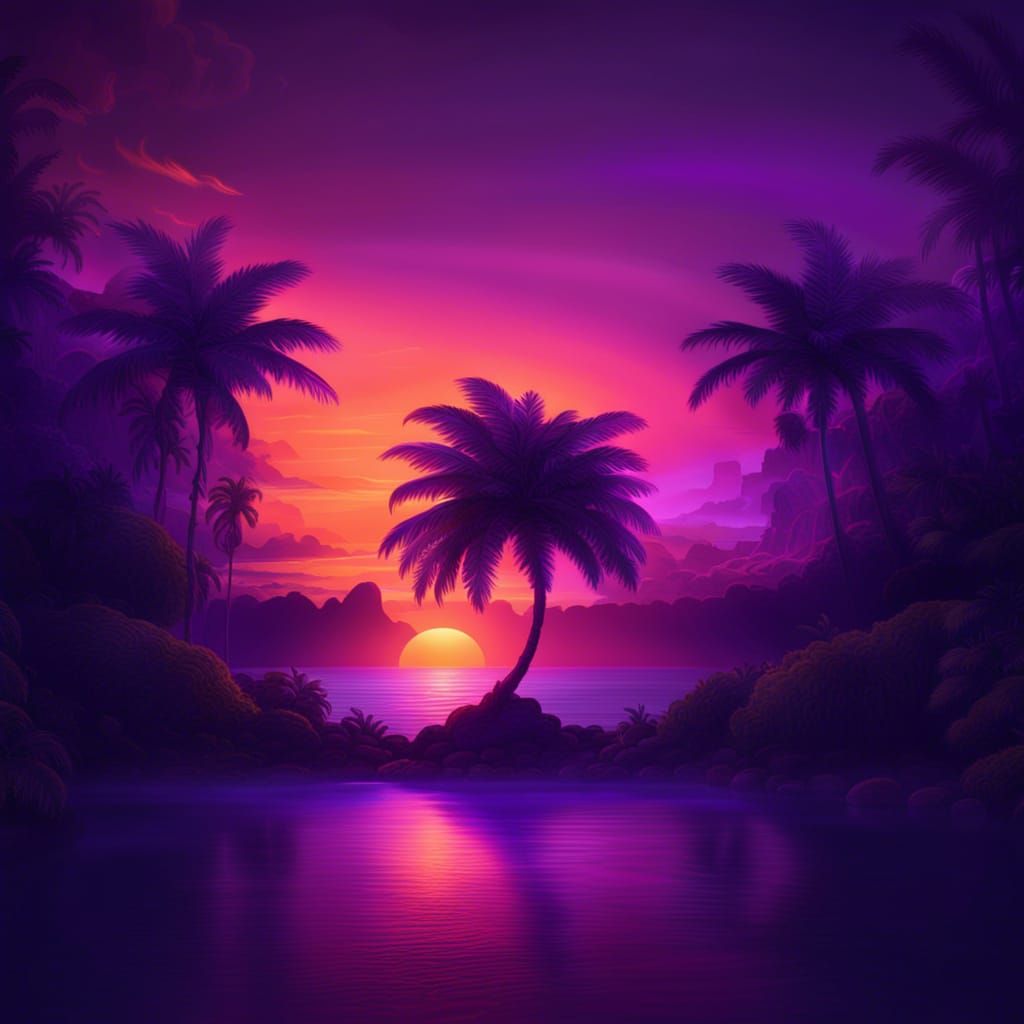 Tropical Sunset with Palm: Fantasy Concept Art