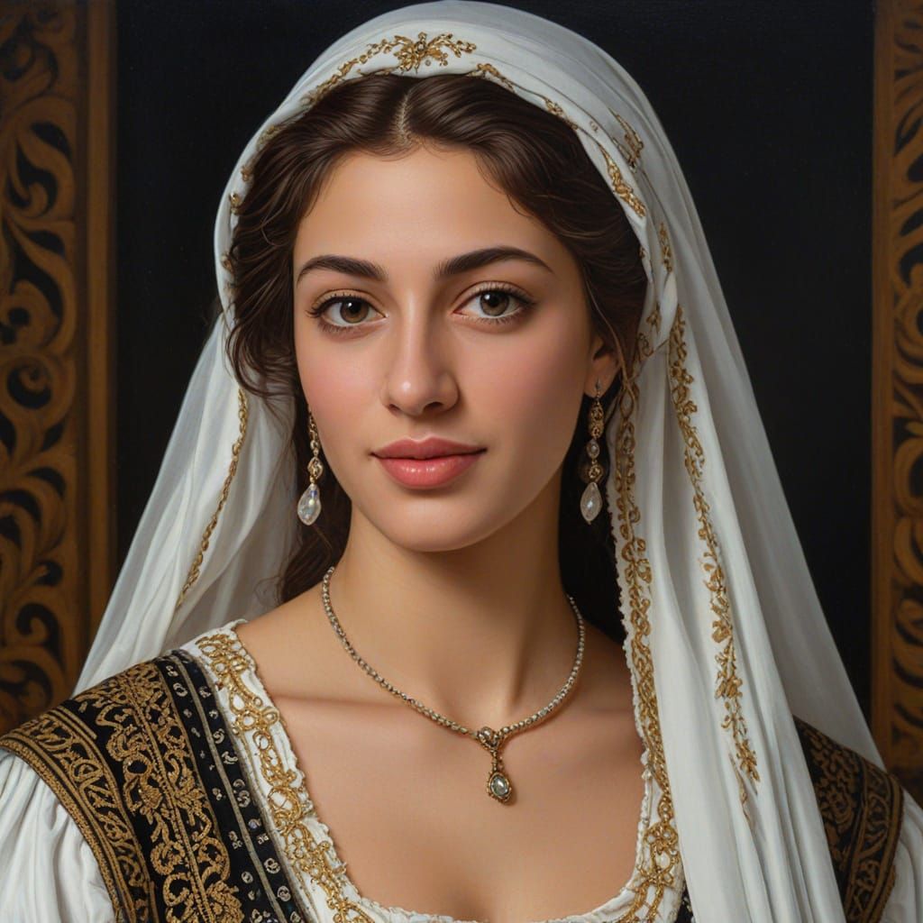 Jordanian Woman Portrait in Renaissance Oil Painting Style