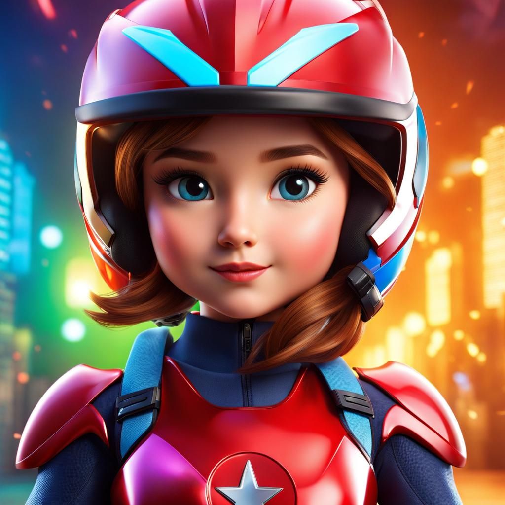 Cute Superhero with Crash Helmet in 3D Style