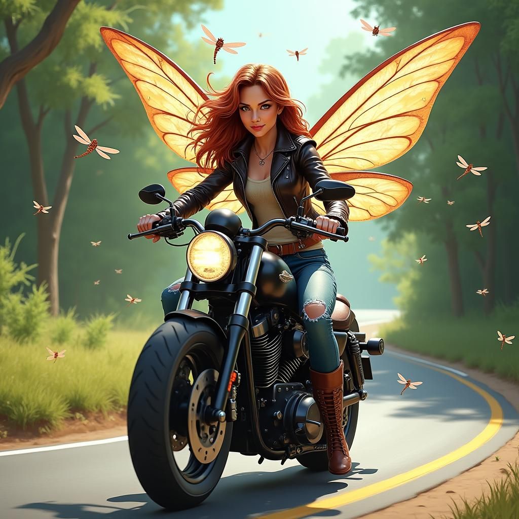 Fairy on Harley Davidson Motorcycle, Concept Art