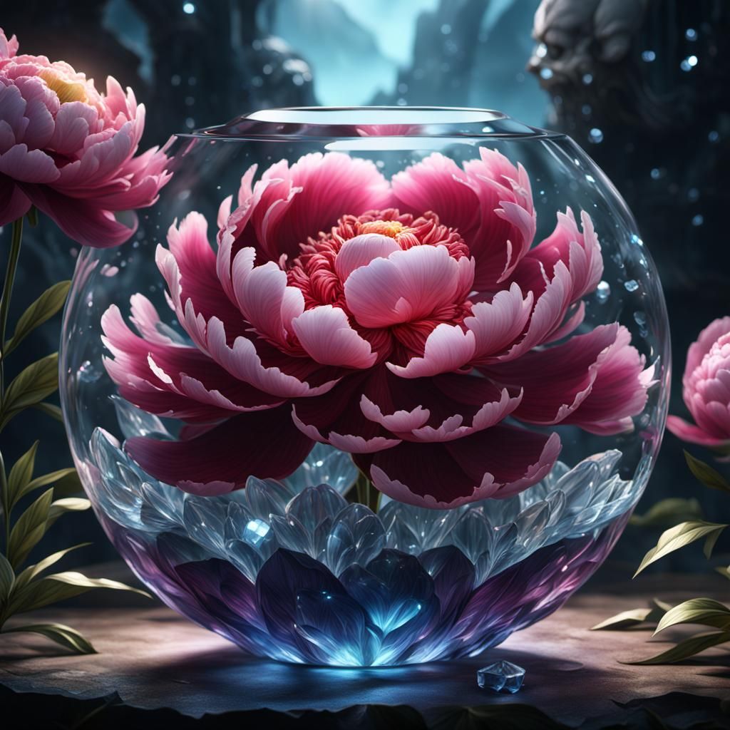 Glass and Crystal Peony Digital Art