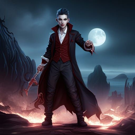 Fantastical Vampire Boy in Detailed Matte Painting
