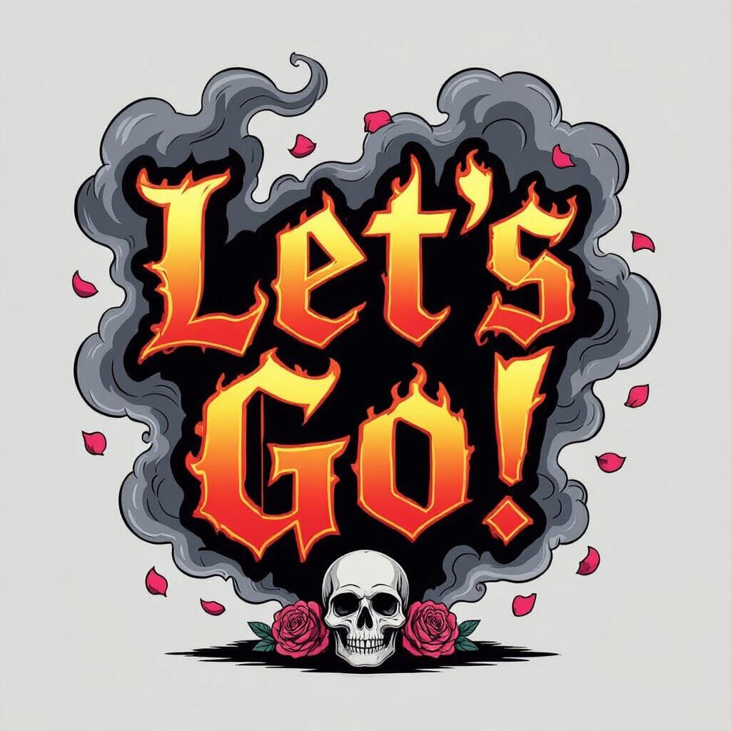 Gothic "Let's Go!" Twitch Emote with Fiery Letters