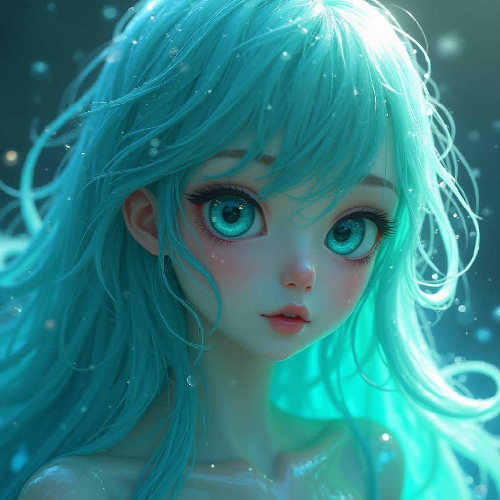 Cerulean Slime Goddess in Enchanted Digital Painting