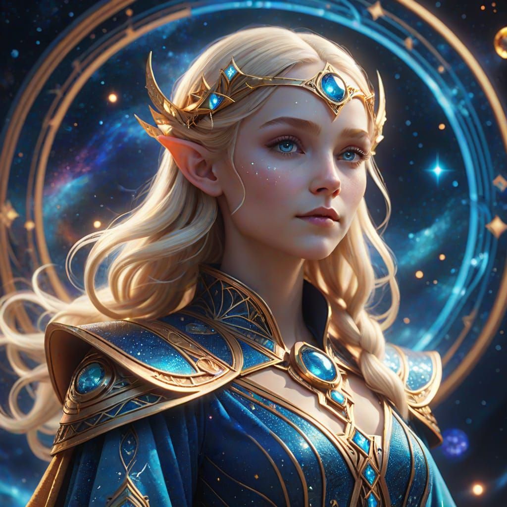 Art Deco Elven Sorceress With Cosmic Power
