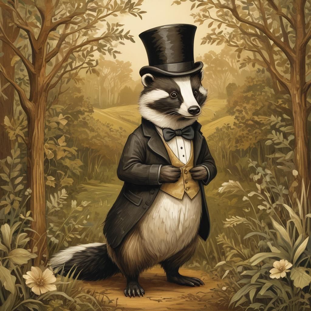 Victorian Badger in Top Hat Illustration