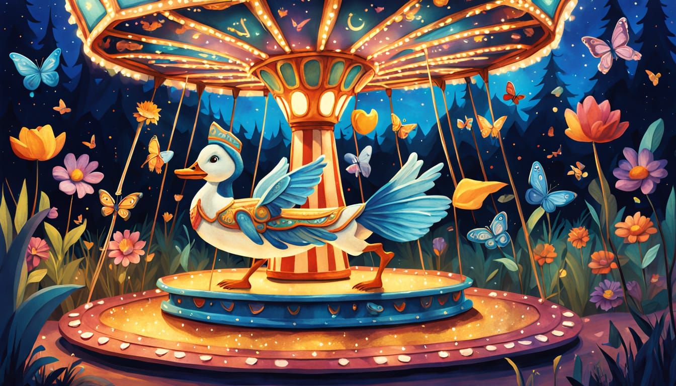 Magical Felt Art Carousels Glowing at Night