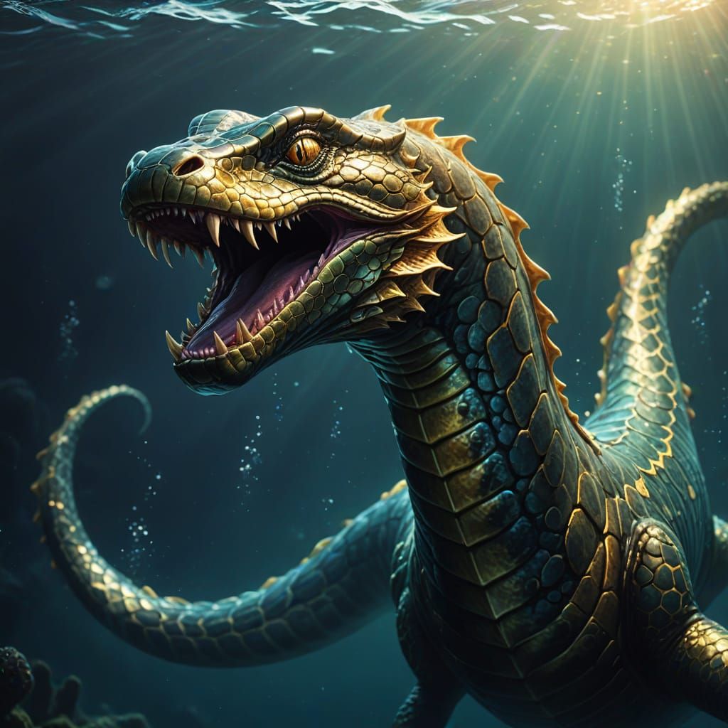 Giant Aquatic Serpent in a Mystical Ocean