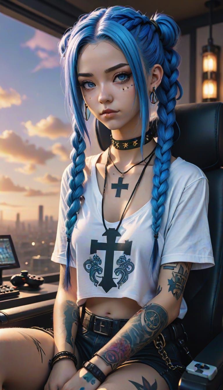 Gothic Anime Goddess in Gaming Chair