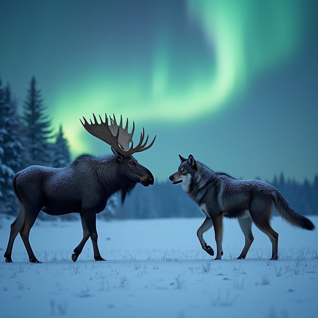 Arctic Wolves and Moose Show Respect