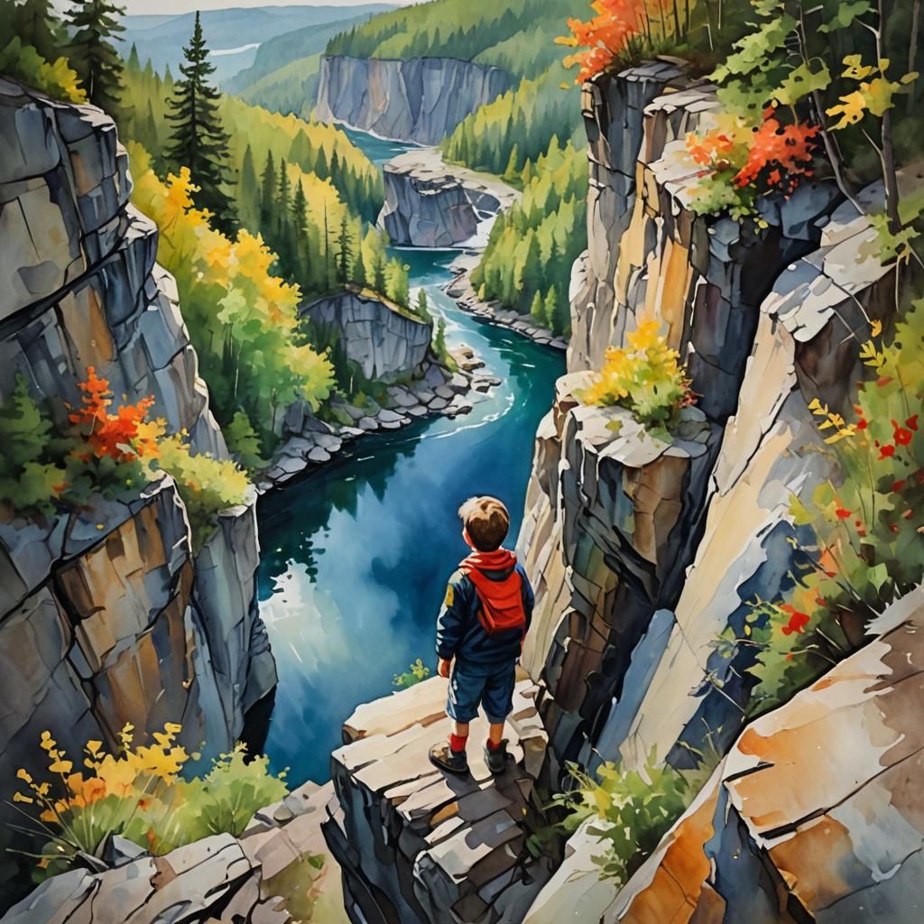 Nostalgic Cliffside Vista in Oil and Watercolor