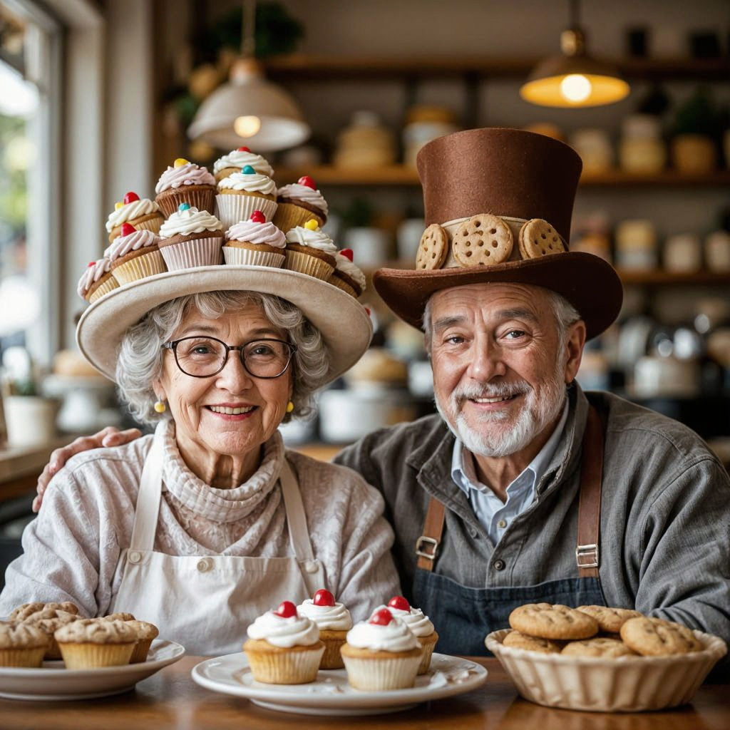 Adorable Couple at Bakery with Sweet Hats