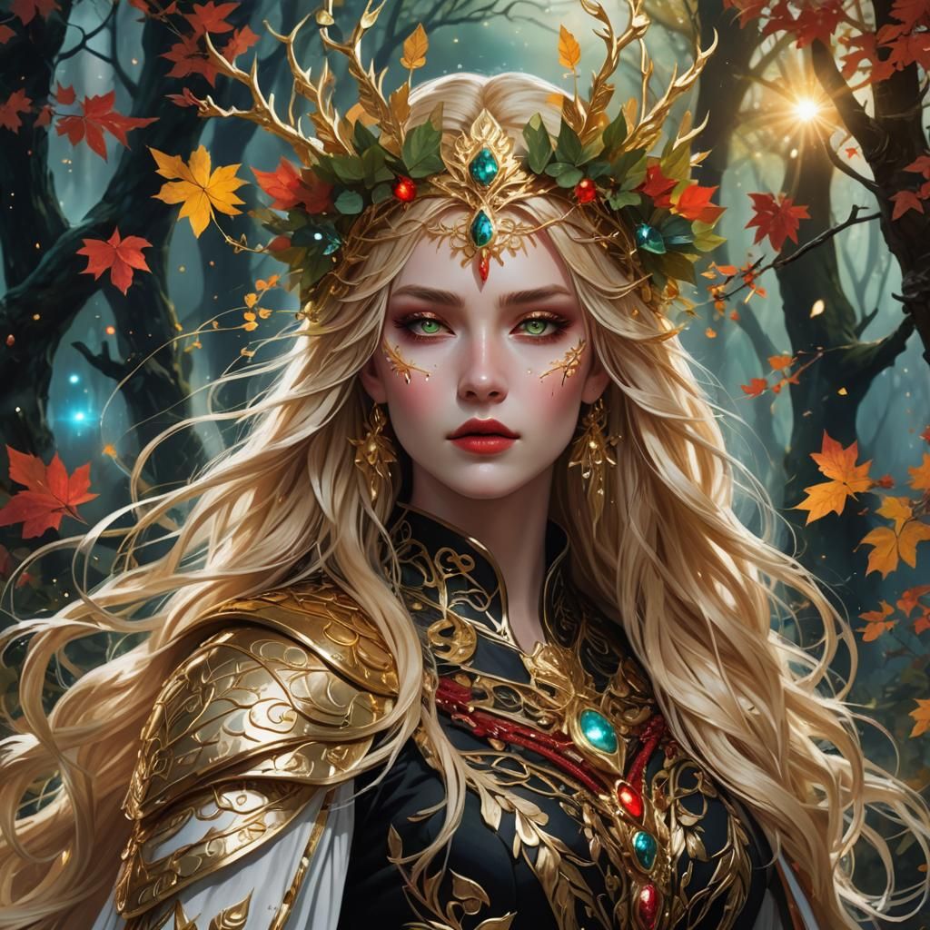 Forest Goddess in Golden Armor Concept Art