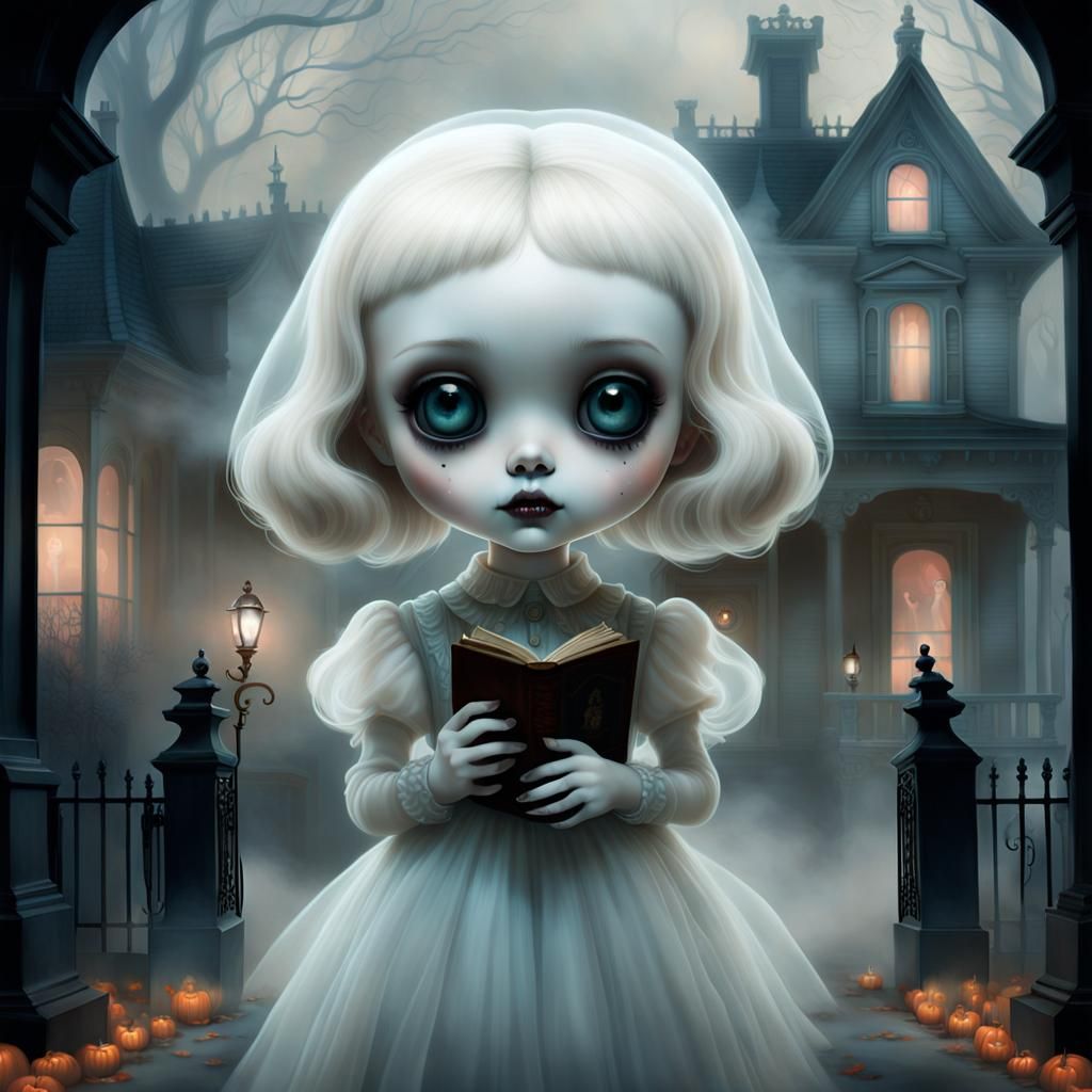 Cuteness overload. Tiny adorable & cute chibi ghost girl. Margaret Keane, Ray Caesar, Craig Davison, Mark Ryden, Fragona...