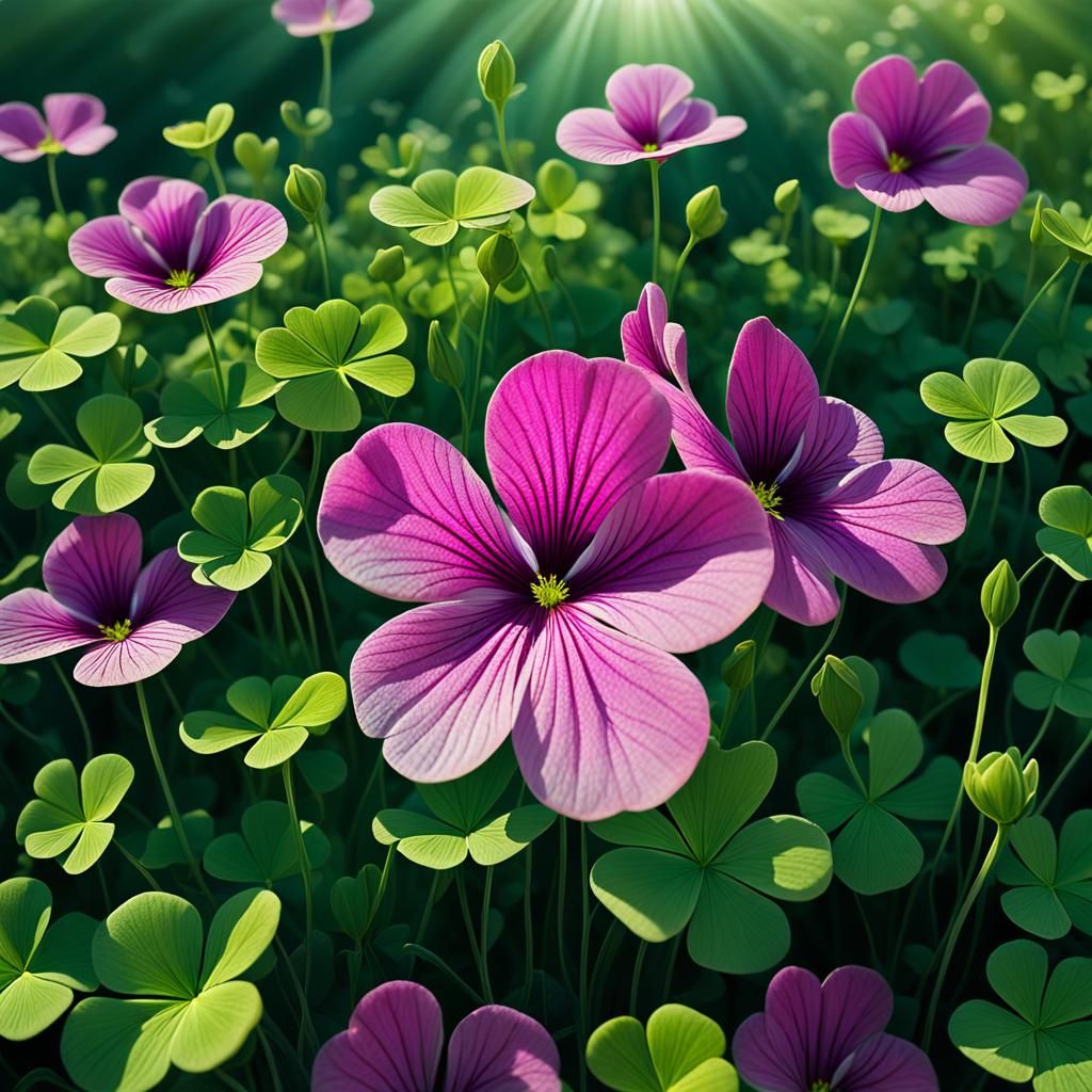 Vibrant Green Oxalis Ariculata in Digital Painting