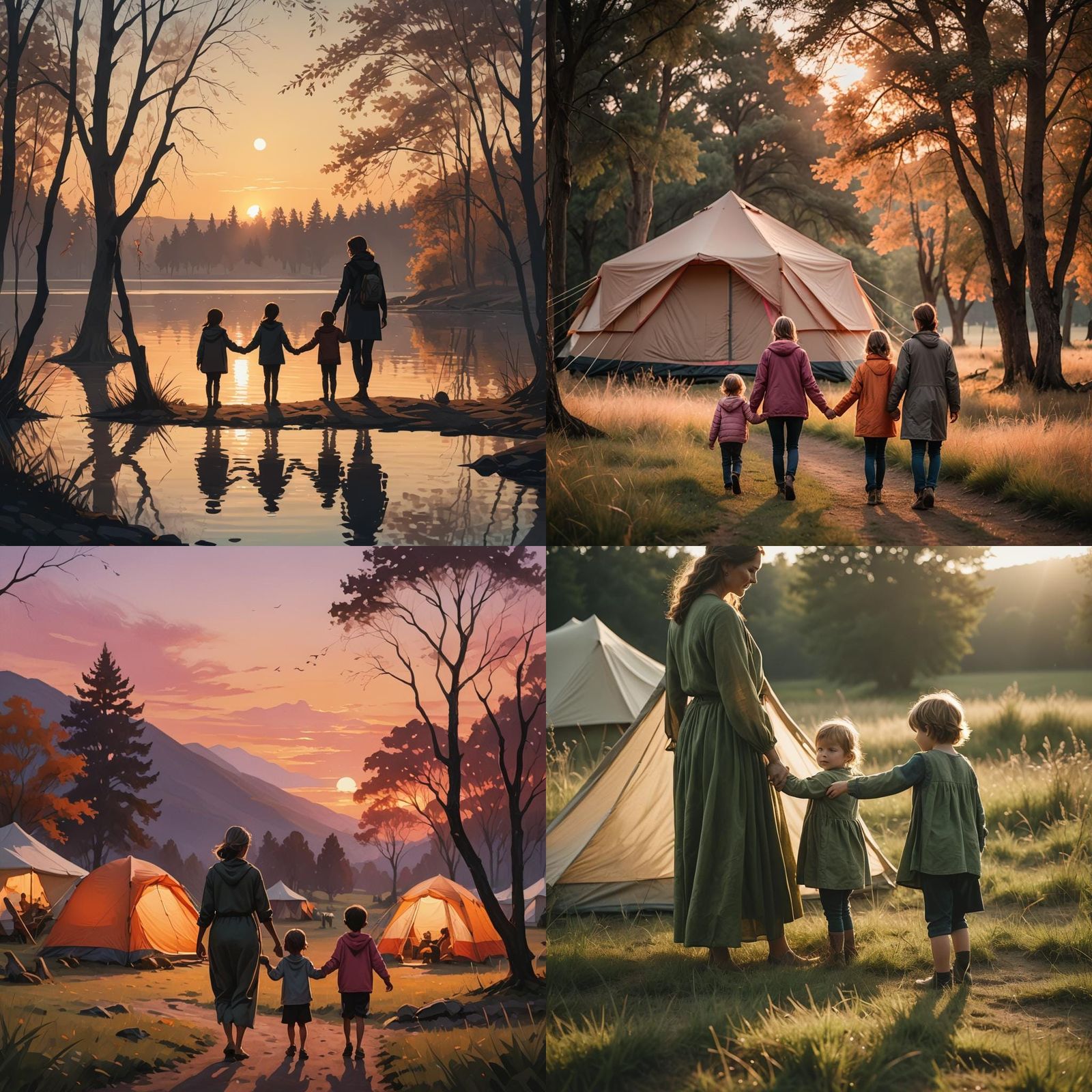 Mother and Child Silhouette with Outdoor Tent