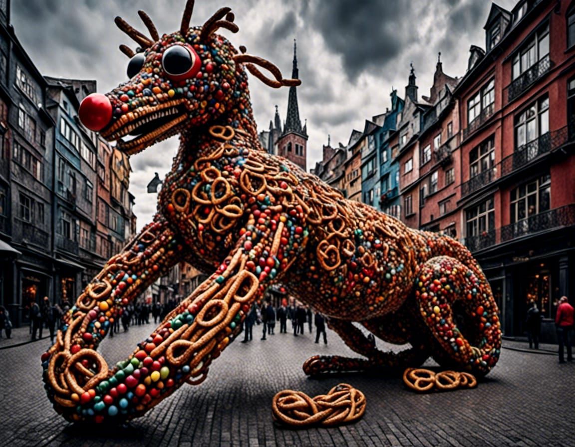 Pretzel Balloon Animal Sculpture, Hyperrealistic Digital Art