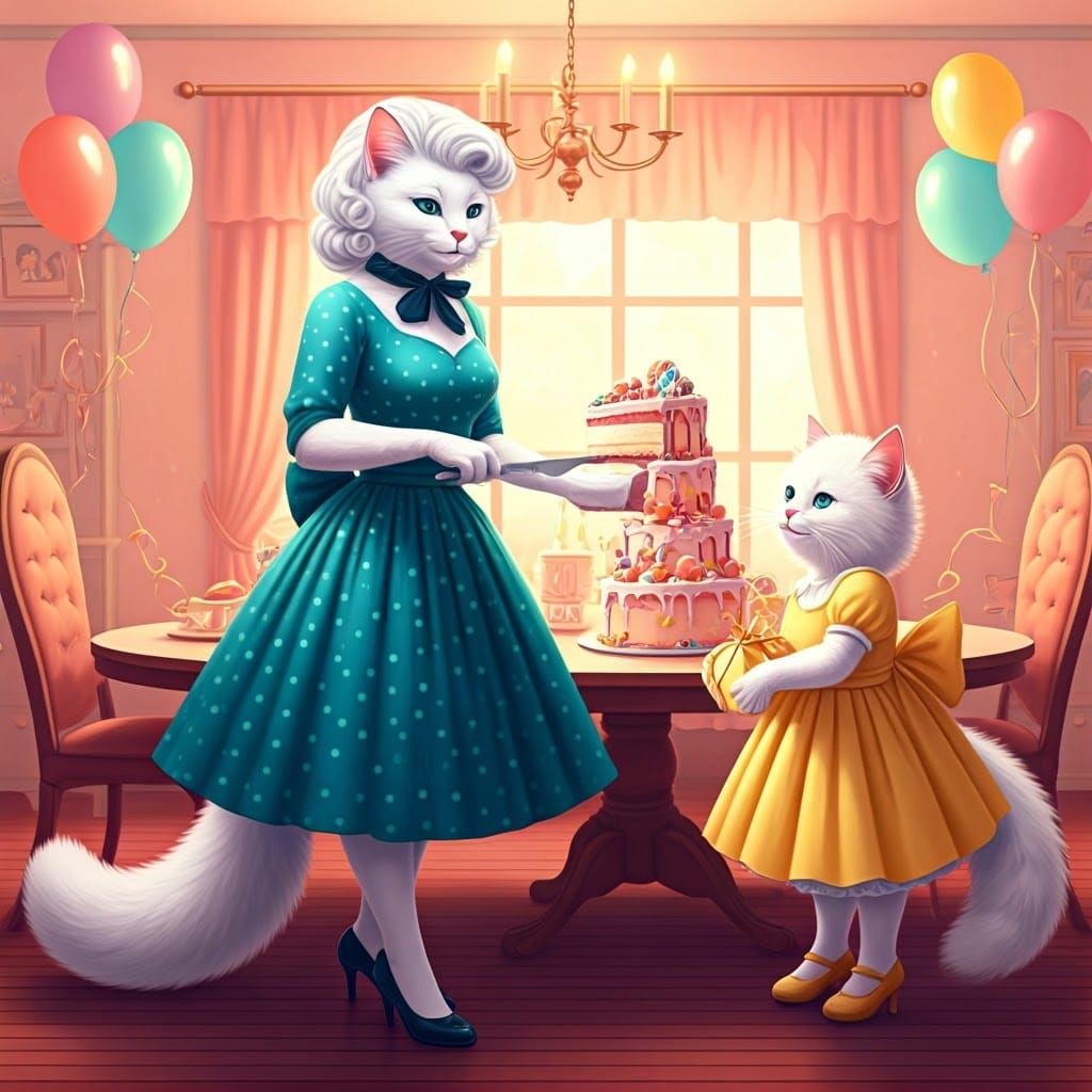 Animated Cat in 50's Style Birthday Party