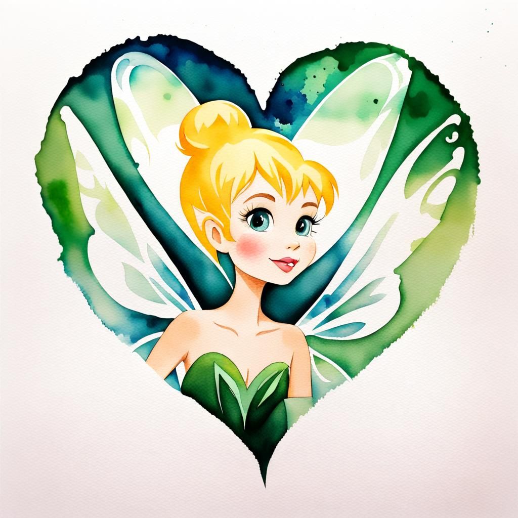 Heart Double Exposure on Tinkerbell in Watercolor