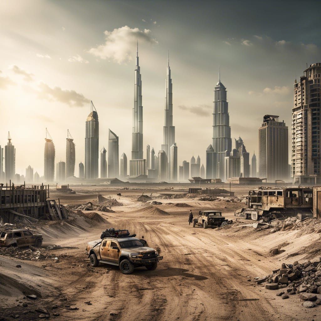 Post-Apocalyptic Dubai: Hyperrealistic Wasteland Scene