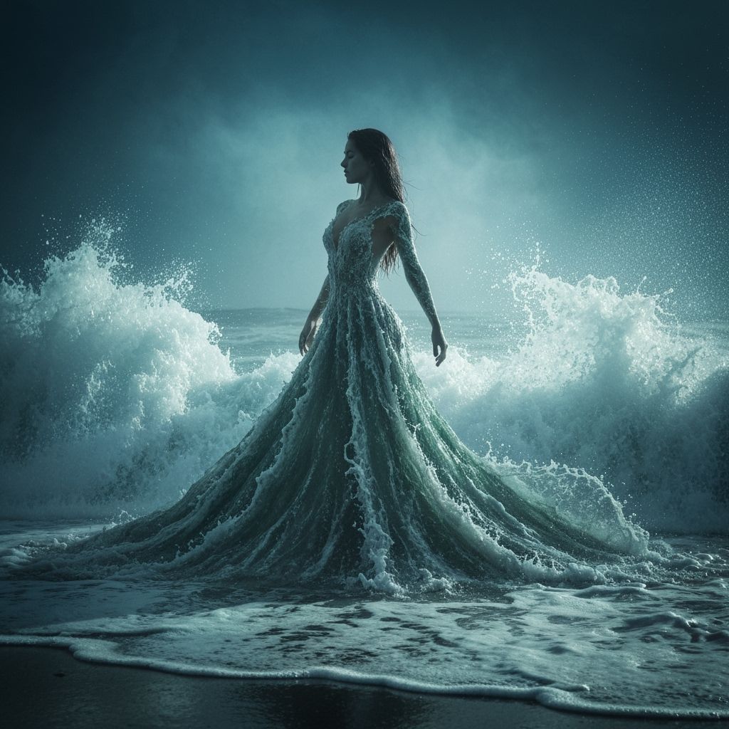 Dancer in Stormy Water Gown by the Sea