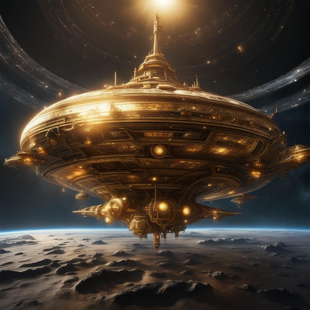 Majestic Gold Starship Enters Solar System