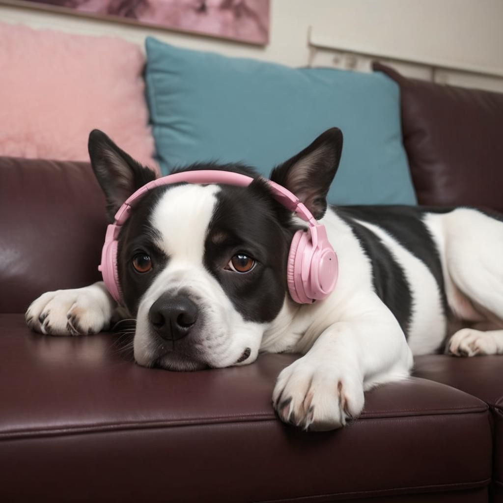 Dog with Pink Headphones: Artistic Wildlife Photo