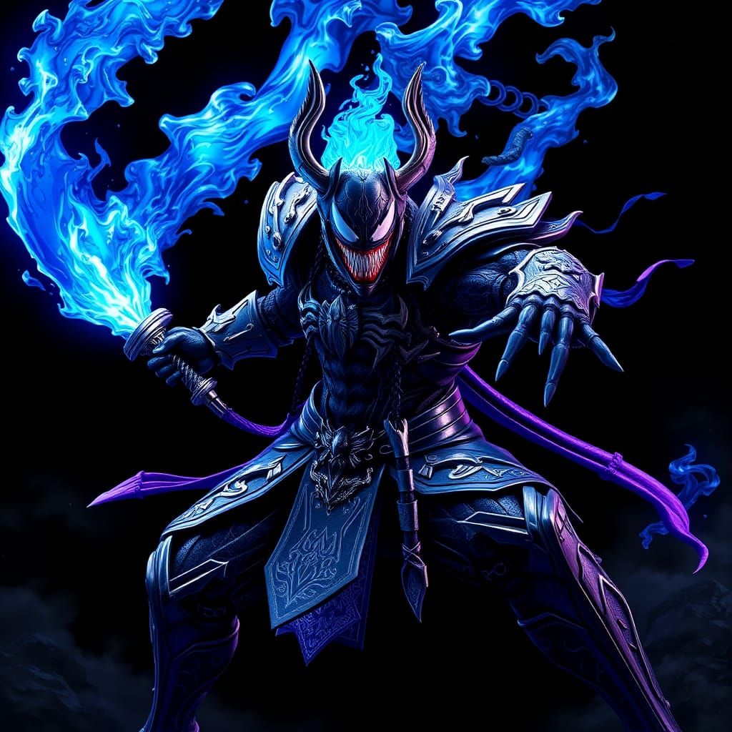Venom with Cosmic Susano'o Armor and Flaming Katana