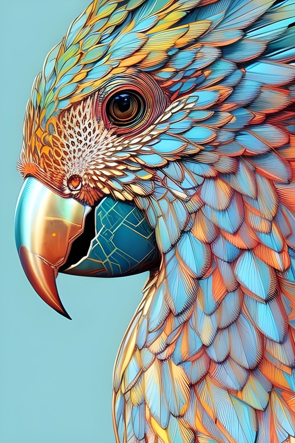 Detailed Parrot Chick Portrait with Luminous Colors