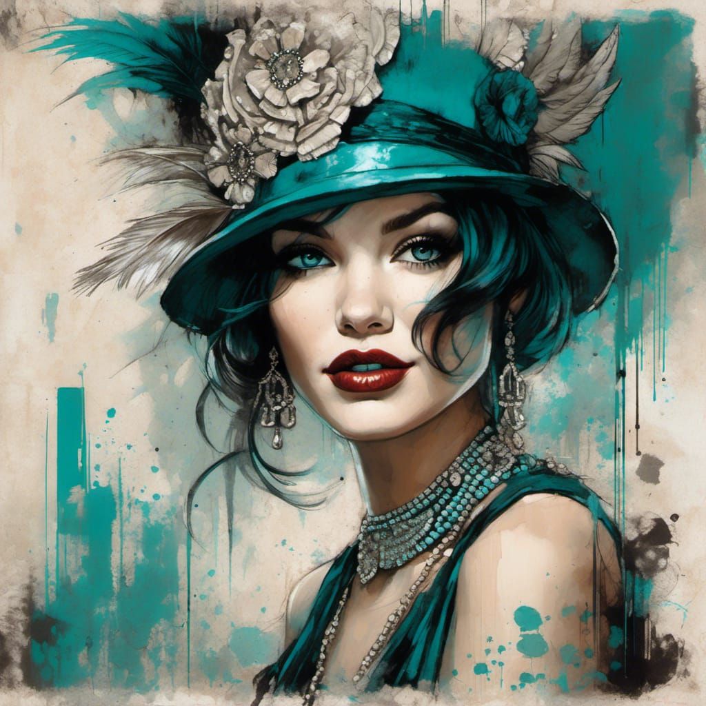 Gatsby Flapper Girl in Grunge Fantasy Poster Style