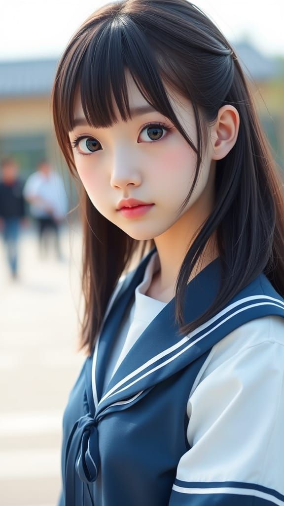 Japanese High School Girl in Simple Uniform