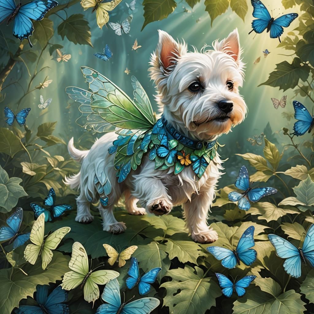 Butterfly Winged Westie in Fantasy Art Style