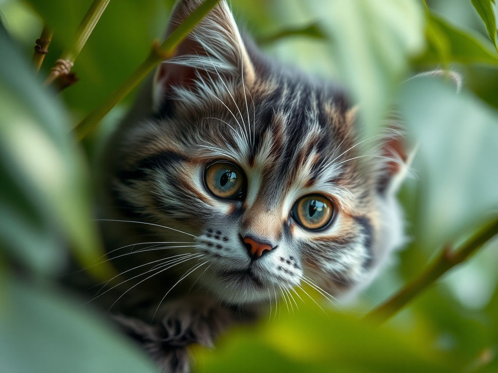 Grey Cat Peeking: Soft Focus Natural Light Photo