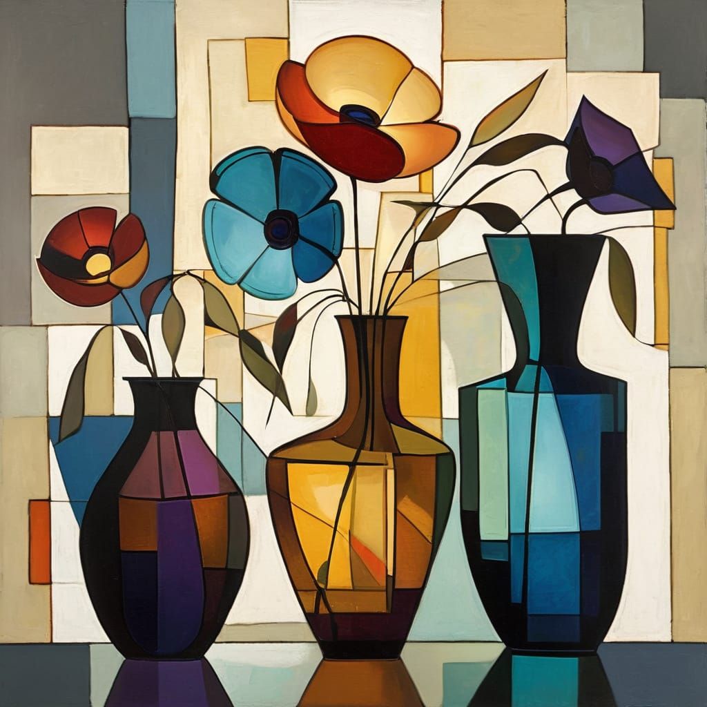 Cubist Vases in Vibrant Colors and Shapes
