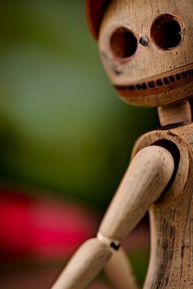 Haunted Antique Wooden Doll in Macro with Bokeh