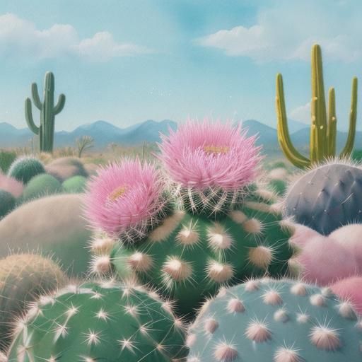 Watercolor Baby Cactus on Pink Rock