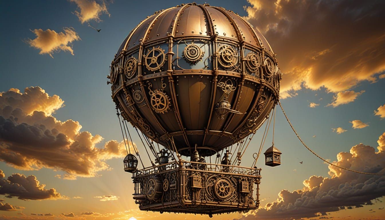 Steampunk Sky Vessel at Golden Sunset