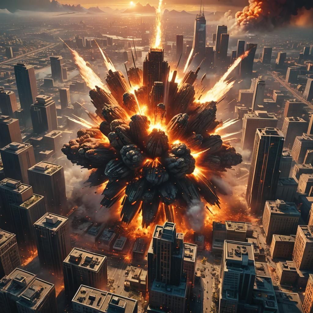 Colorful Destruction of Futuristic City in Pixar Style