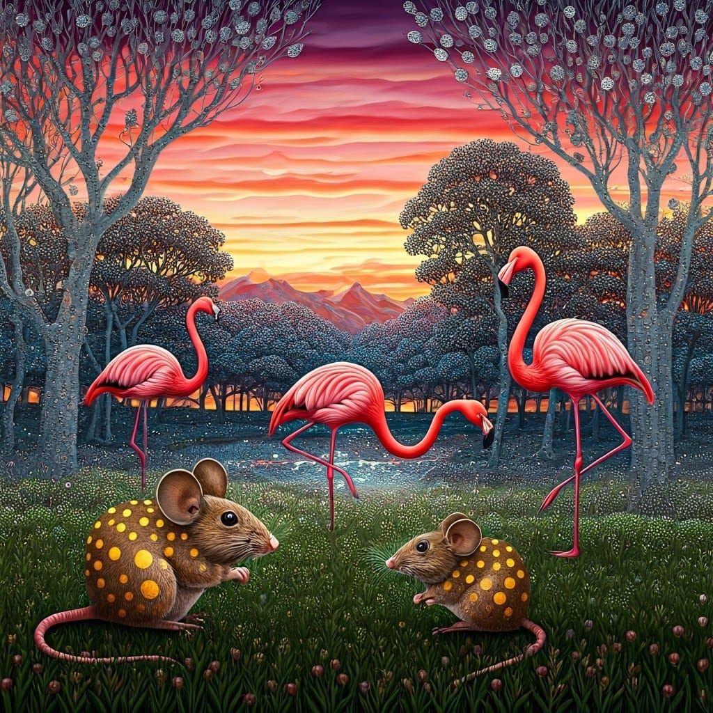 Polka Dot Animals in Dotted Landscape, Airbrush Style