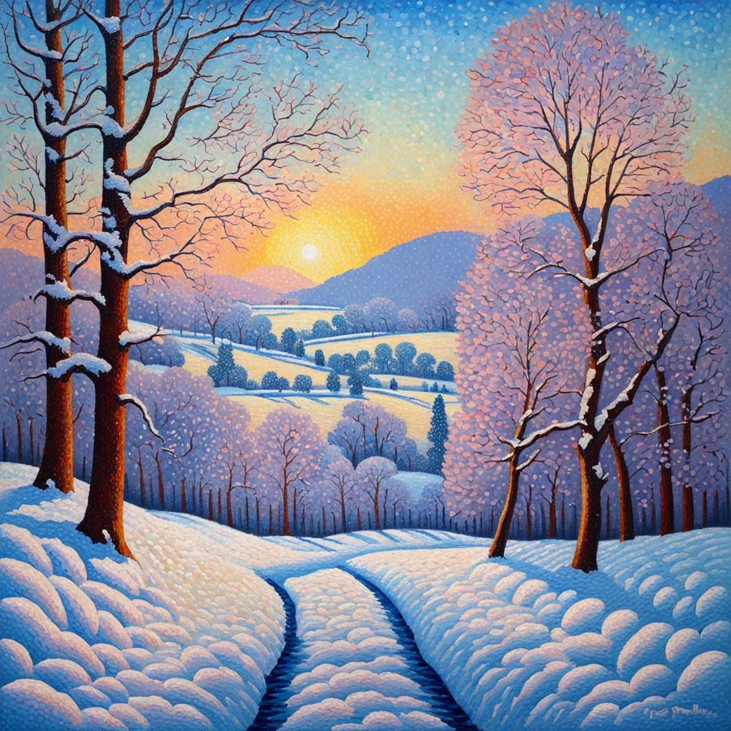 Pointillist winter scene