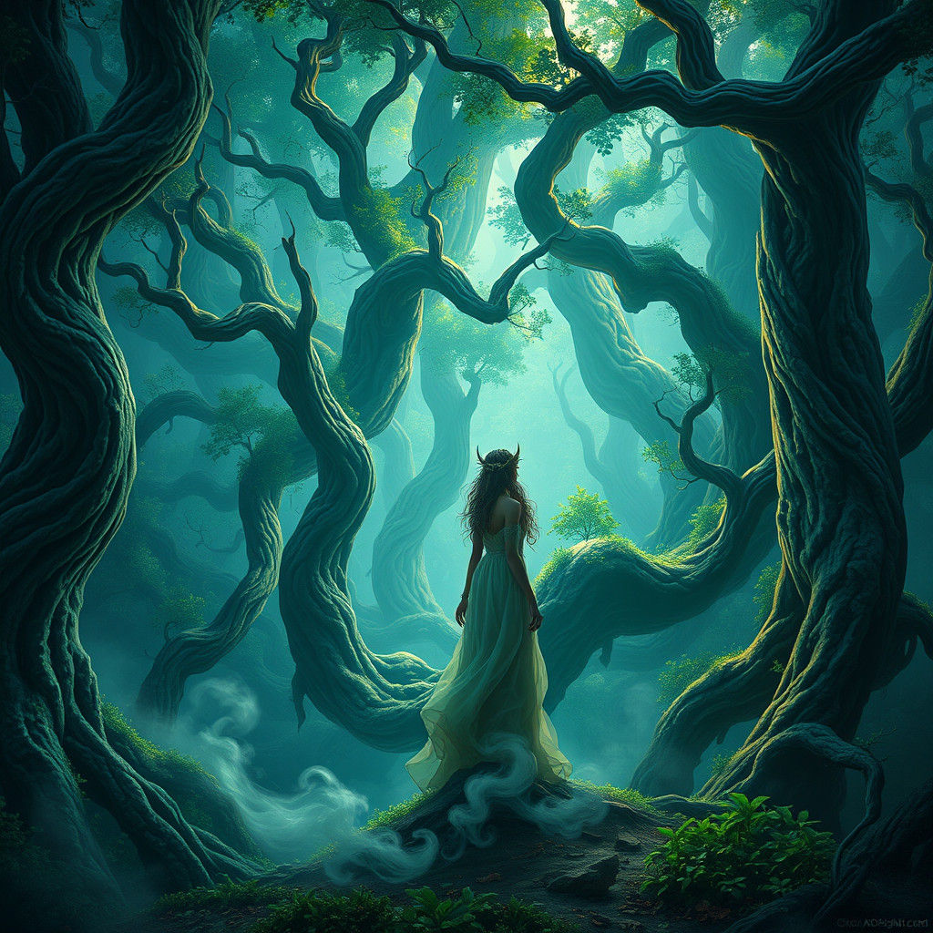 Mystical Riley in Ethereal Forest Concept Art