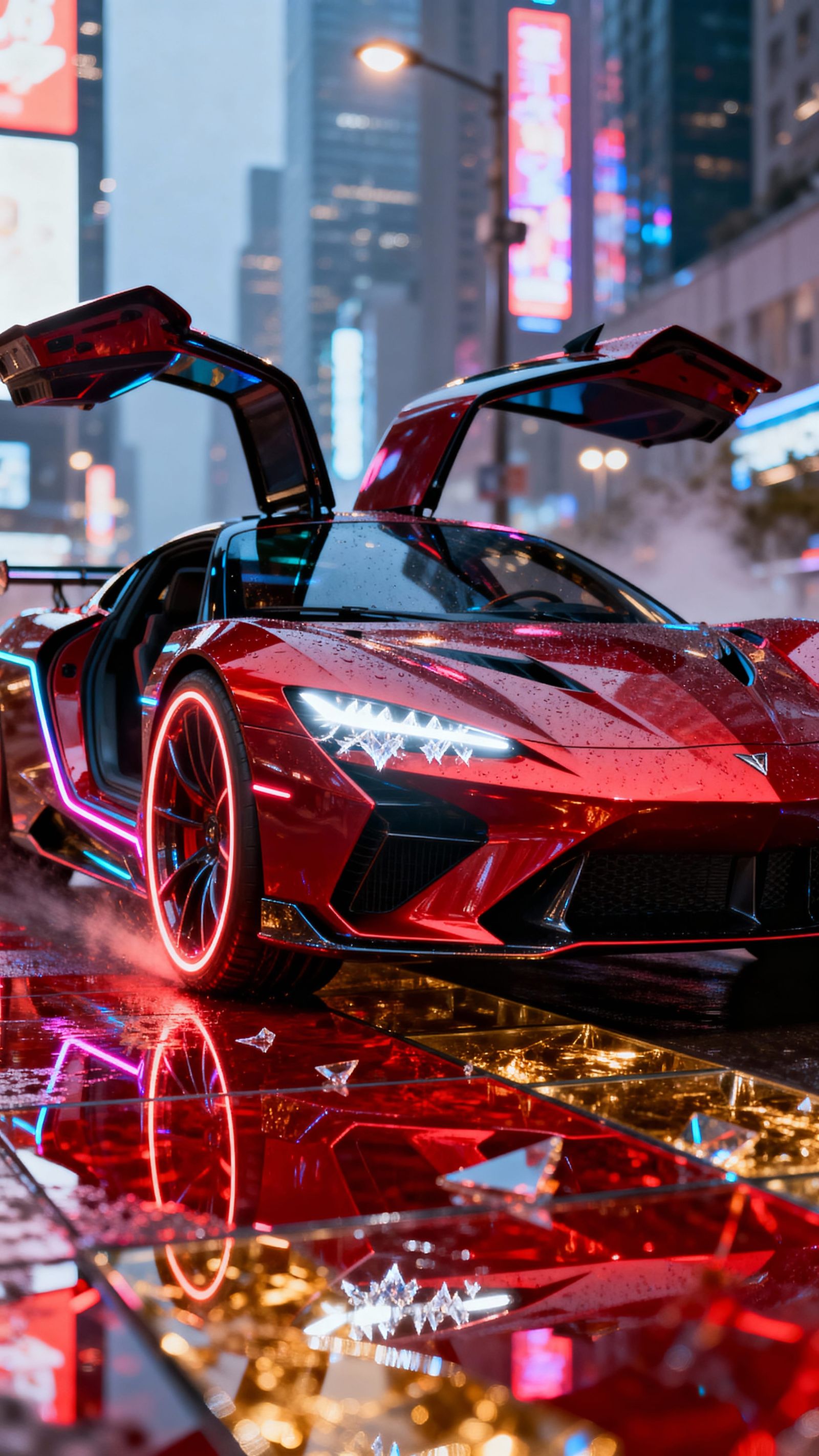 Futuristic Crimson Concept Car Gleaming Under Cinematic Ligh...