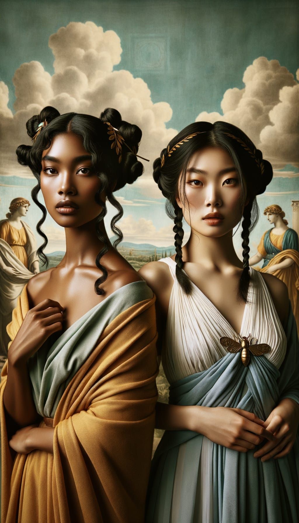 Classical Women in Florentine Landscape, Illustrative Style