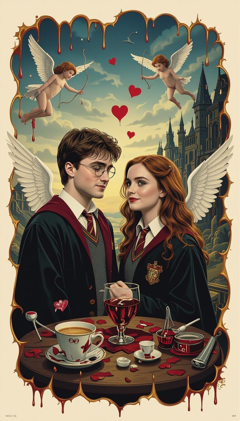 Harry Potter and Ginny Weasley in Surrealist Style